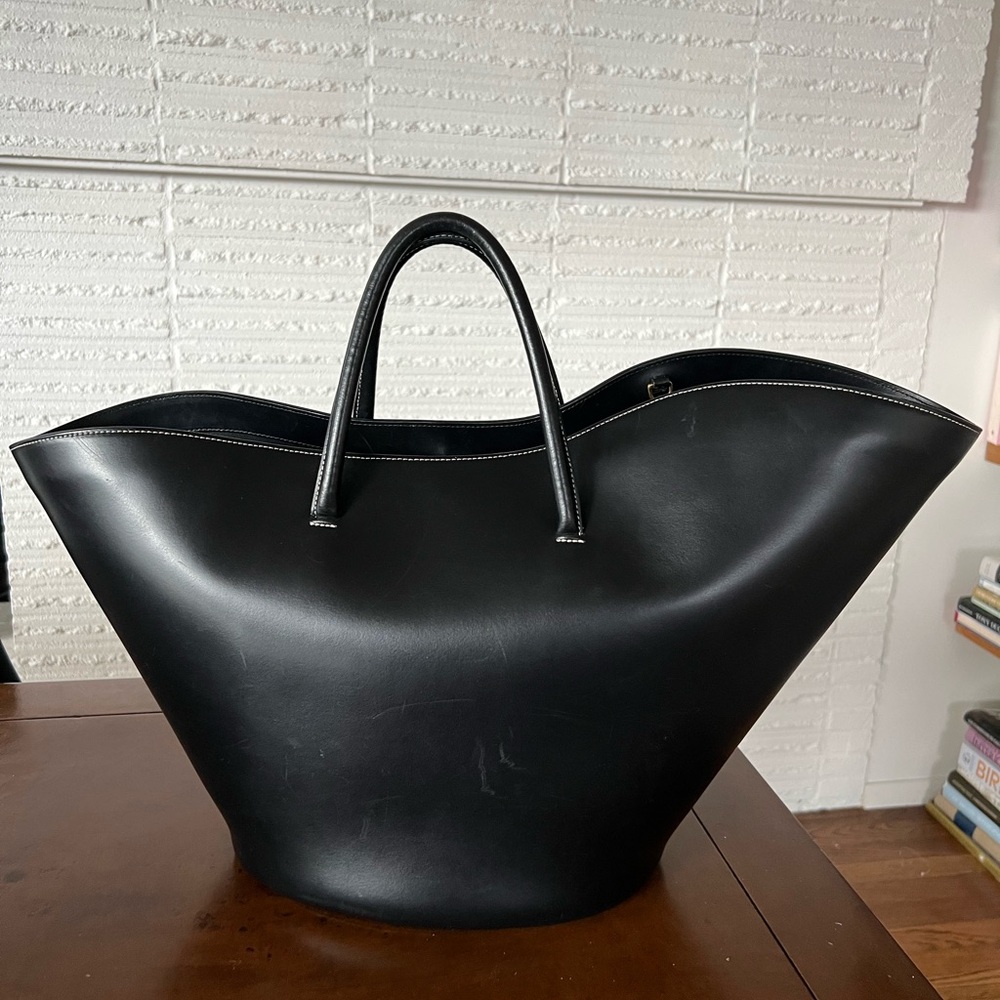 Little Liffner Large Tulip Leather Tote in Black